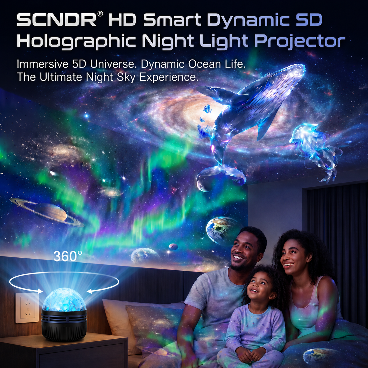 Official Store | 👪🎁SCNDR® 360° Smart Holographic Starry Sky Projector (HD Smart Dynamic 5D)