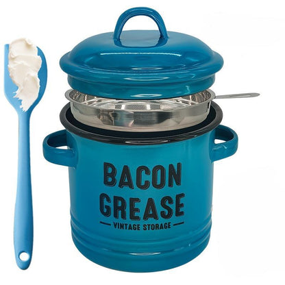 Top Christmas Gift 2025 🎅-46 oz bacon grease container with strainer and food-grade silicone spatula