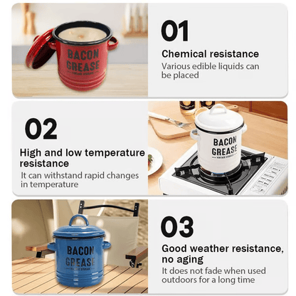 Top Christmas Gift 2025 🎅-46 oz bacon grease container with strainer and food-grade silicone spatula