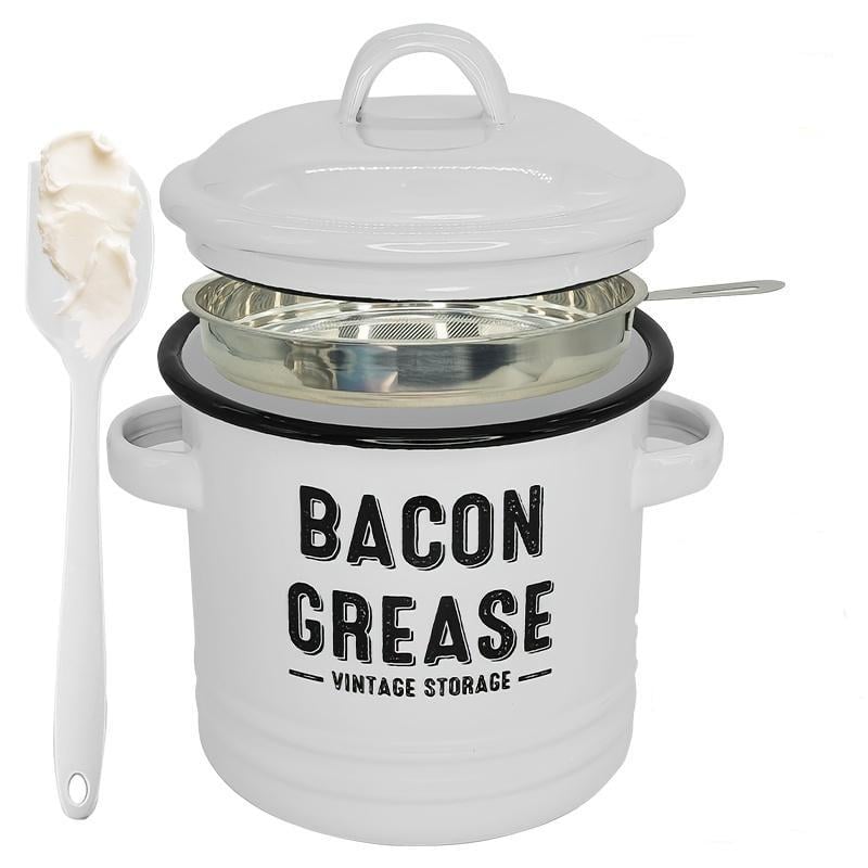 Top Christmas Gift 2025 🎅-46 oz bacon grease container with strainer and food-grade silicone spatula
